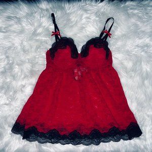 La SENZA PERFECTLY ME Red & Black Babydoll lingerie Keyhole Back